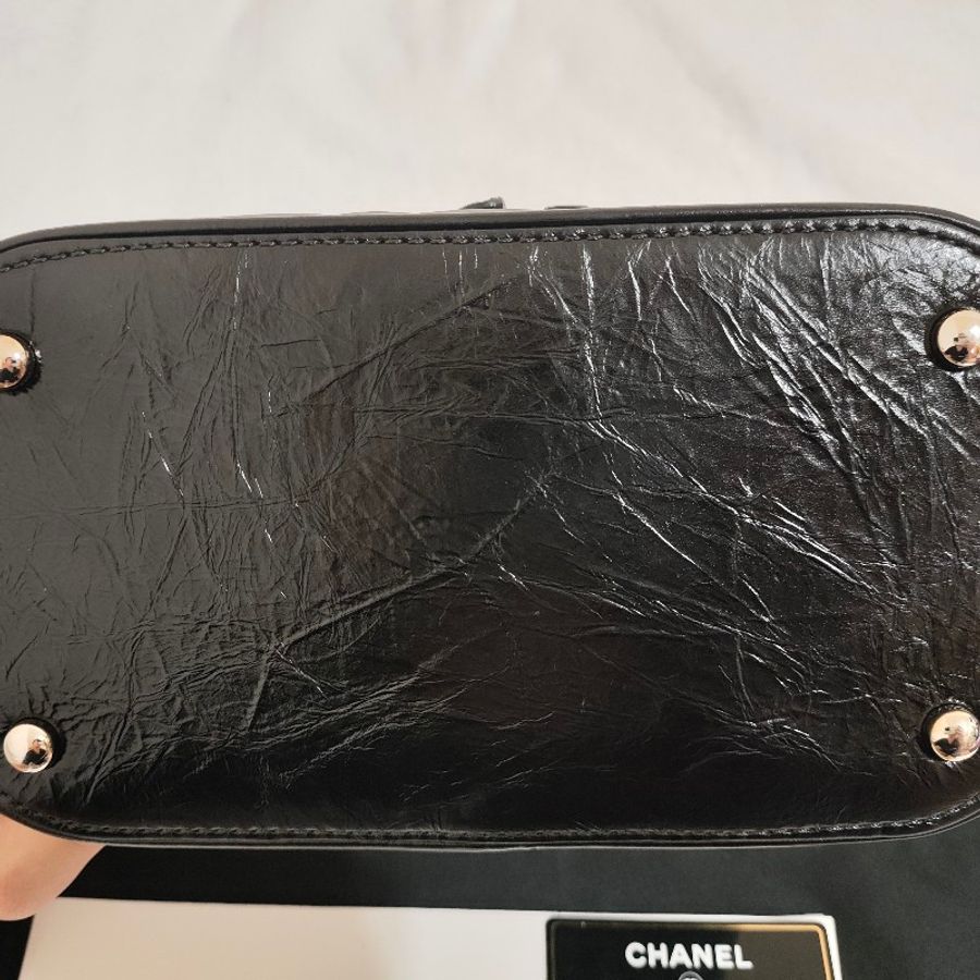 Chanel 黑銀油蠟牛皮拼接PVC側背包 透明果凍包-4