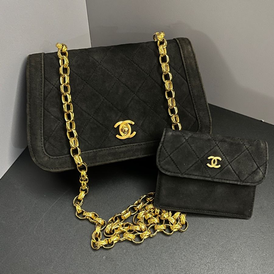 (24K真黃金鏈) Chanel 黛妃 子母包 「極稀有」 單肩+斜背+腋下包-27