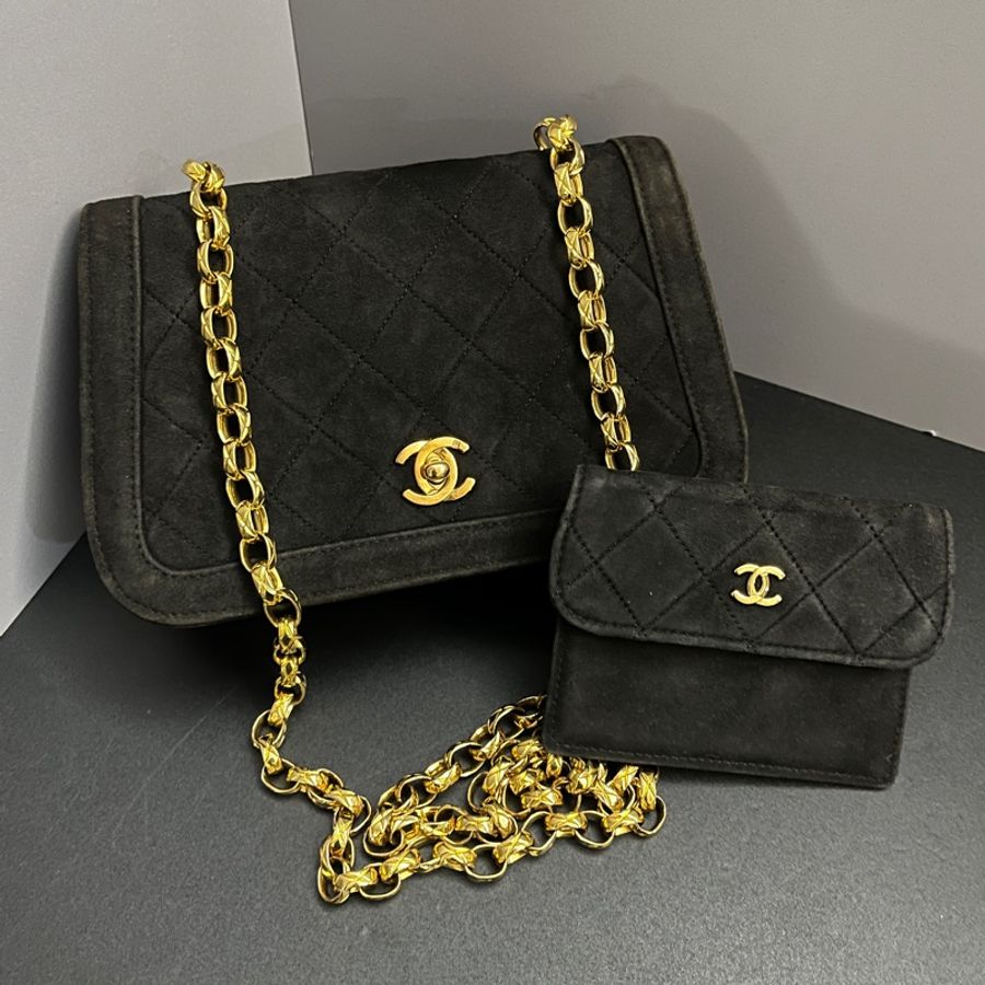 (24K真黃金鏈) Chanel 黛妃 子母包 「極稀有」 單肩+斜背+腋下包-37