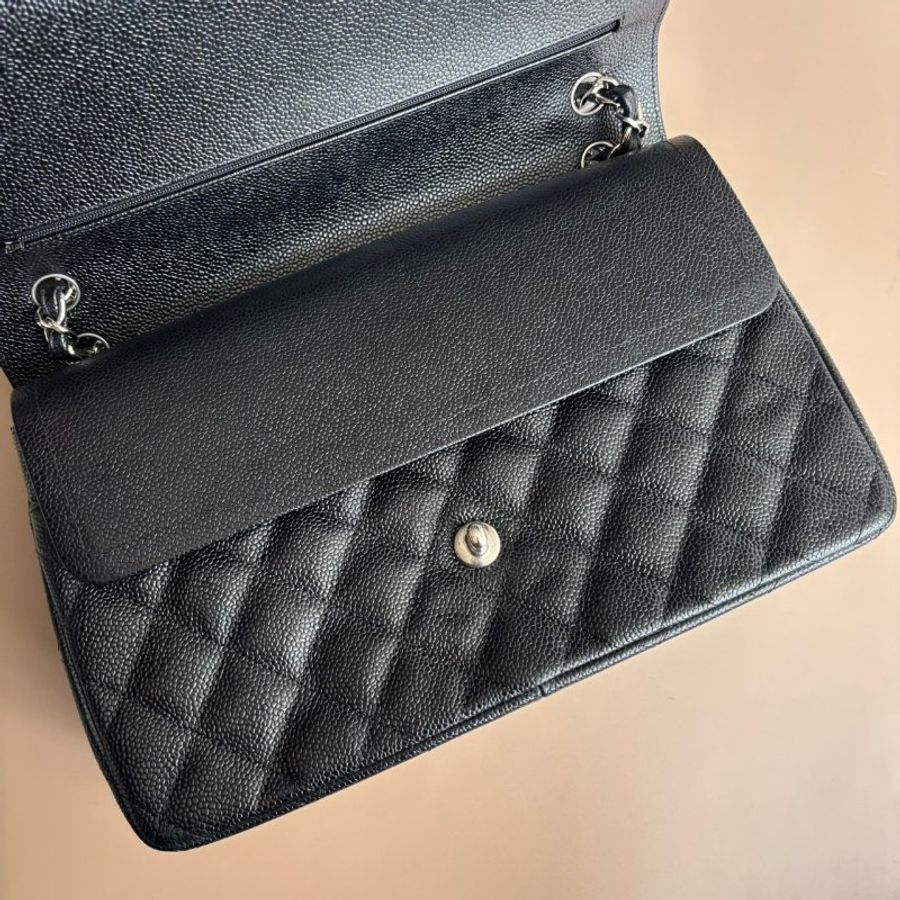 ::CHANEL:: 黑銀荔枝牛皮JUMBO 30 肩背鏈包-11
