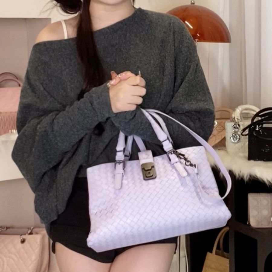 Bottega Veneta ROMA BV編織小號羅馬兩用包 薰衣草紫-4