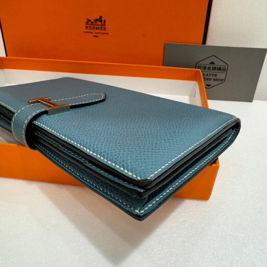 Hermes H LOGO blue jean 長夾/皮夾 85成新-2