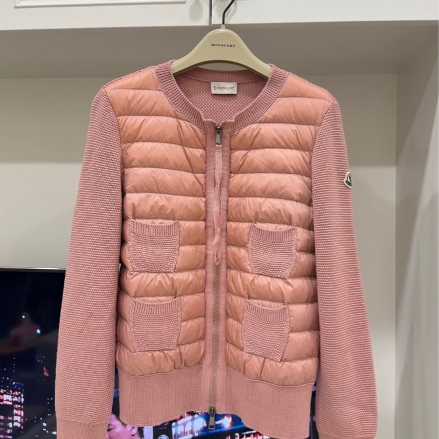 MONCLER 經典薄款 粉 羊毛 針織外套 輕羽絨 羽絨外套 外套-2