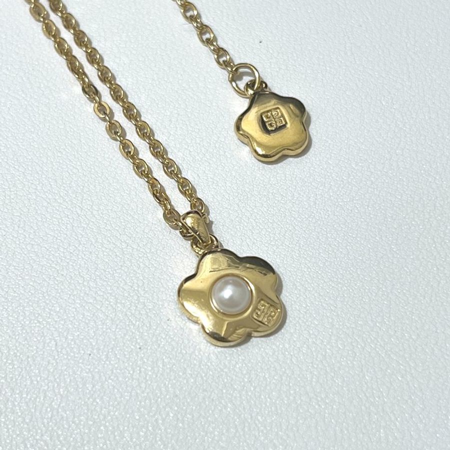 Givenchy絕版珍珠花形金色頸鏈項鏈延長鏈 日本中古Vintage-9