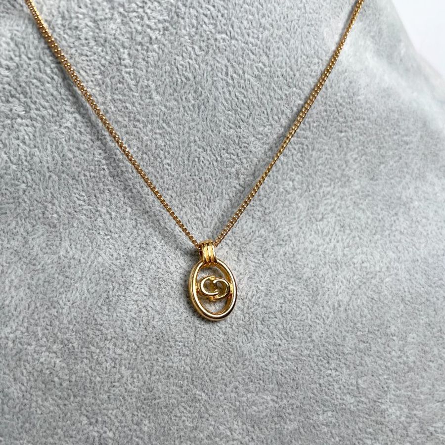 Dior橢圓形CD中古金色項鍊頸鏈 日本中古Vintage 6cm延長鏈-3