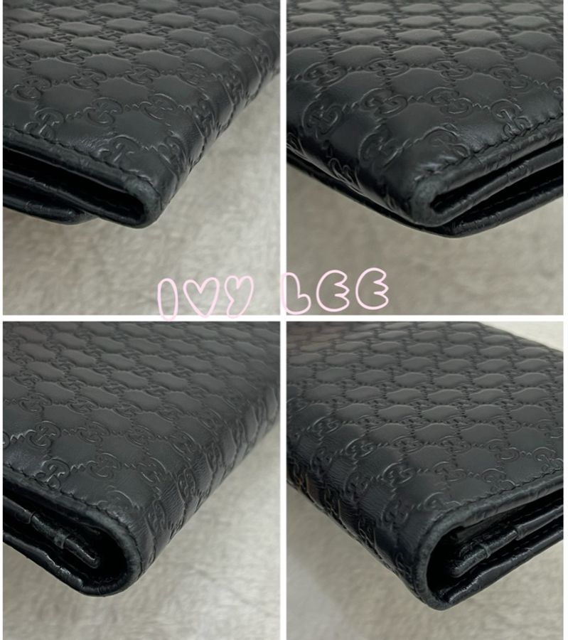 GUCCI 古馳449396 經典小雙G LOGO皮革壓紋扣式 長夾 經典黑 二手精品-16