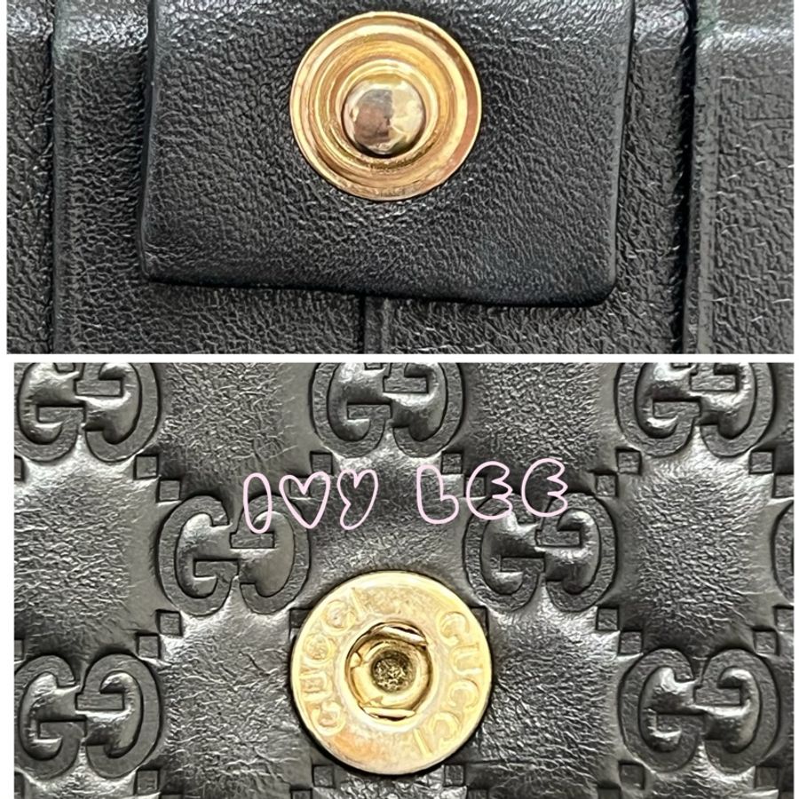 GUCCI 古馳449396 經典小雙G LOGO皮革壓紋扣式 長夾 經典黑 二手精品-19