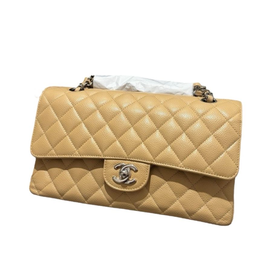 Chanel Caviar 25cm 奶茶銀扣-4