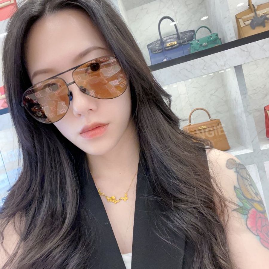 GUCCI 滿版LOGO飛行墨鏡/黑黃-0