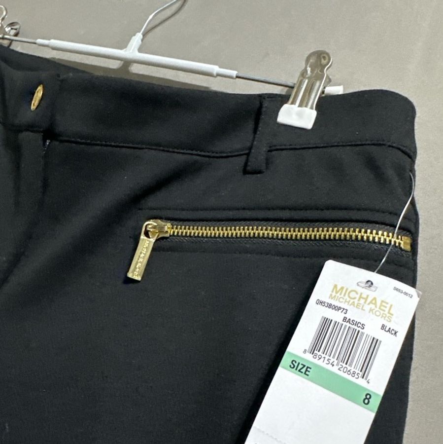 Michael Kors Black Skinny Pants 全新 金釦鋼印拉鍊口袋彈性修身錐形褲 女 8 秋冬-3