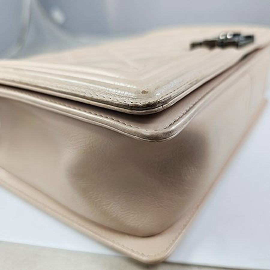 CHANEL粉膚色粗線菱格紋牛皮 BOY 兩用包 28CM-3