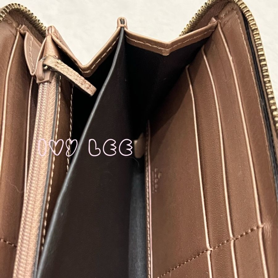 Gucci 232477 皮革壓紋 粉橘膚色 ㄇ字愛心拉鍊長夾 二手精品-6