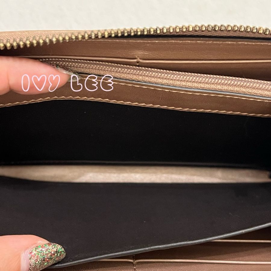 Gucci 232477 皮革壓紋 粉橘膚色 ㄇ字愛心拉鍊長夾 二手精品-7