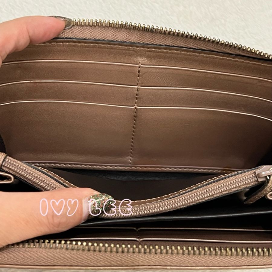 Gucci 232477 皮革壓紋 粉橘膚色 ㄇ字愛心拉鍊長夾 二手精品-8