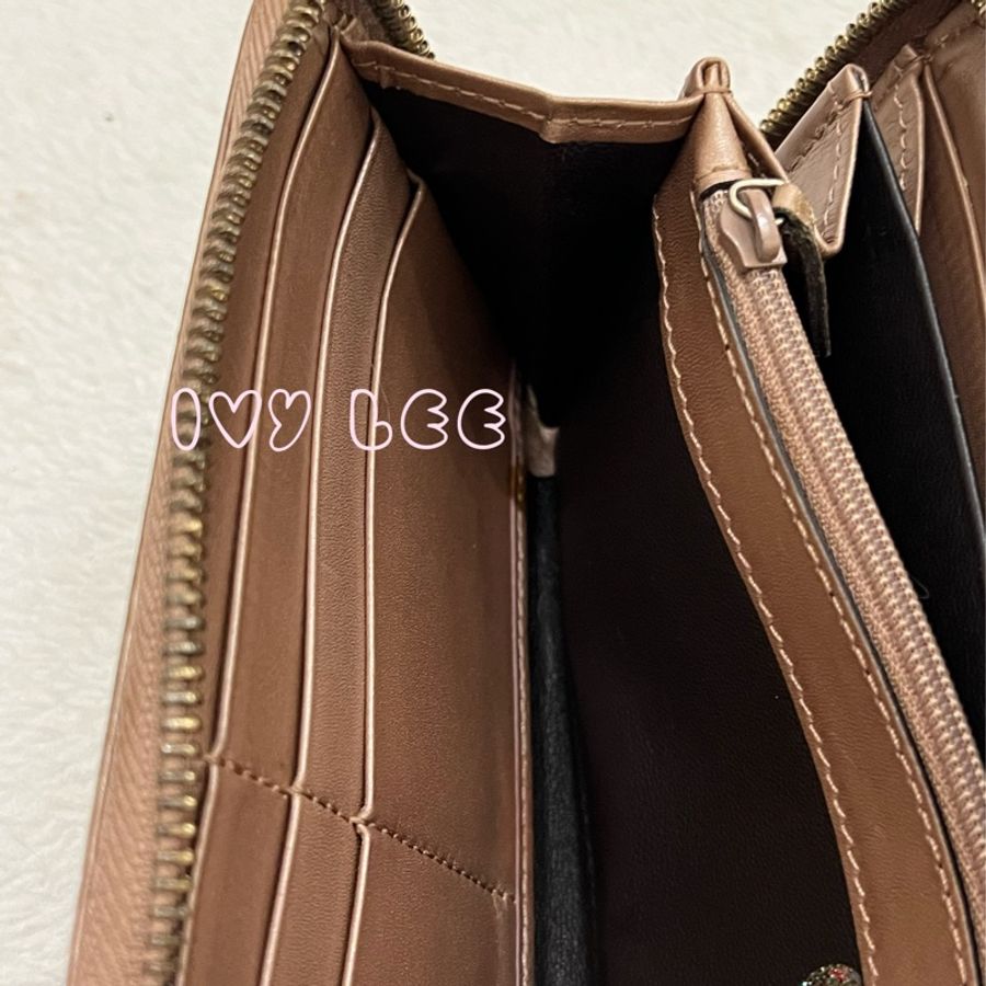Gucci 232477 皮革壓紋 粉橘膚色 ㄇ字愛心拉鍊長夾 二手精品-9