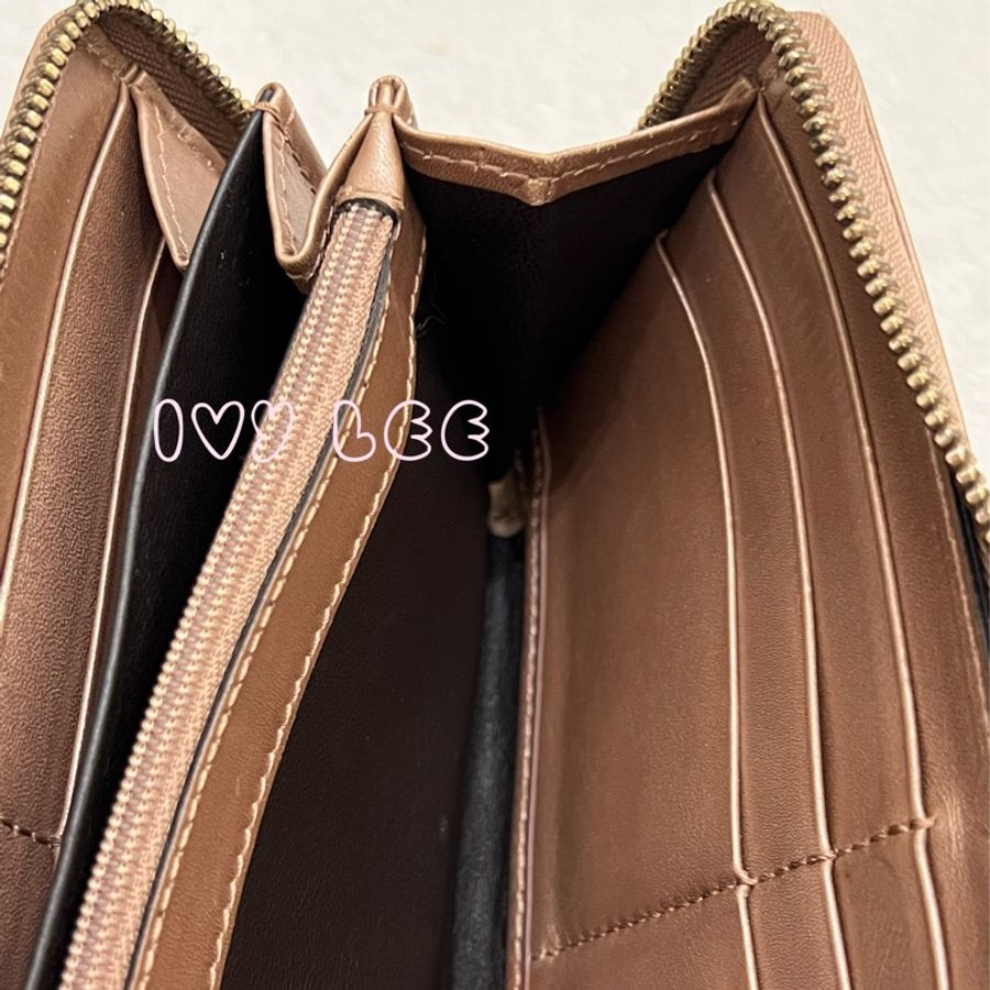 Gucci 232477 皮革壓紋 粉橘膚色 ㄇ字愛心拉鍊長夾 二手精品-10