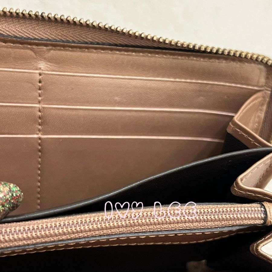 Gucci 232477 皮革壓紋 粉橘膚色 ㄇ字愛心拉鍊長夾 二手精品-14