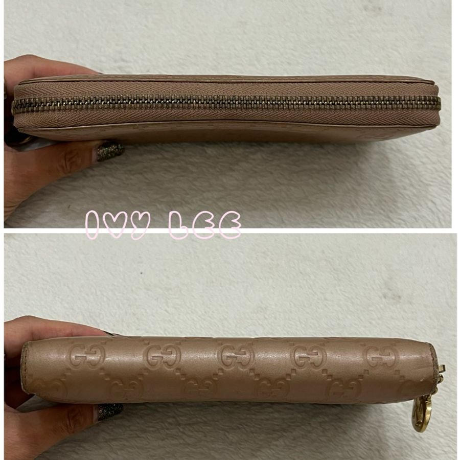 Gucci 232477 皮革壓紋 粉橘膚色 ㄇ字愛心拉鍊長夾 二手精品-16