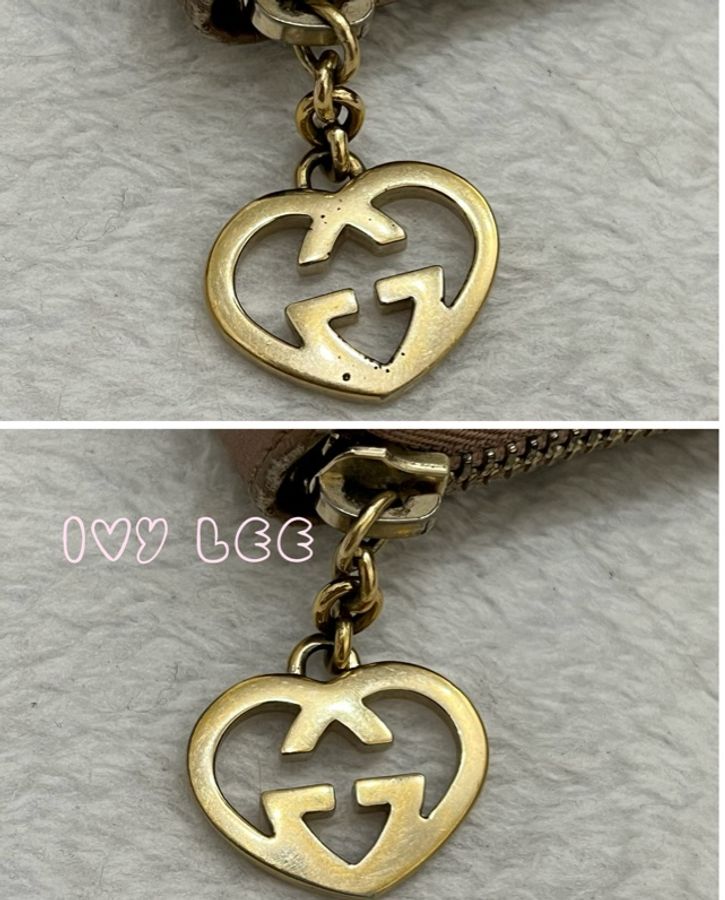Gucci 232477 皮革壓紋 粉橘膚色 ㄇ字愛心拉鍊長夾 二手精品-18