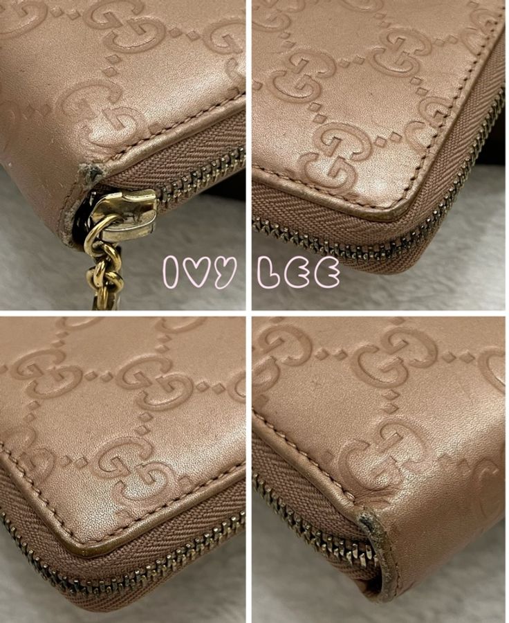 Gucci 232477 皮革壓紋 粉橘膚色 ㄇ字愛心拉鍊長夾 二手精品-19