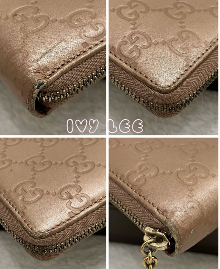 Gucci 232477 皮革壓紋 粉橘膚色 ㄇ字愛心拉鍊長夾 二手精品-20