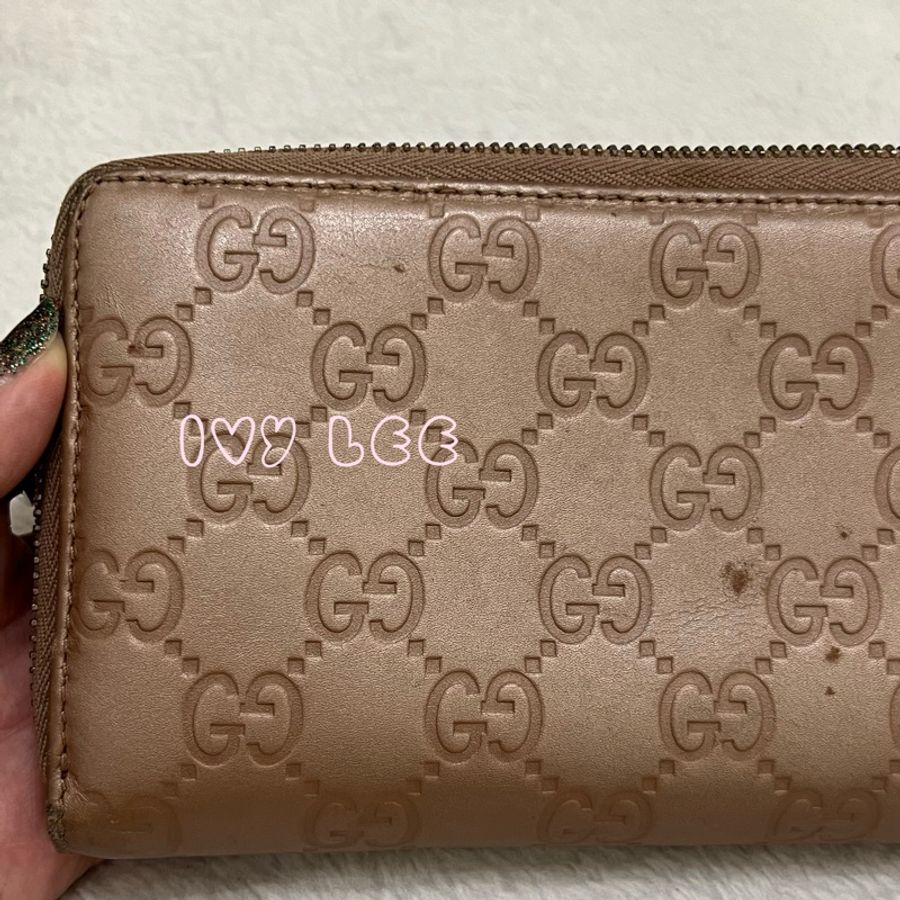 Gucci 232477 皮革壓紋 粉橘膚色 ㄇ字愛心拉鍊長夾 二手精品-23
