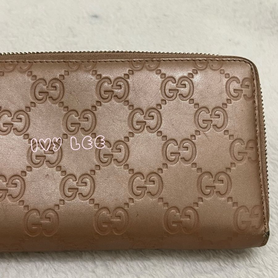 Gucci 232477 皮革壓紋 粉橘膚色 ㄇ字愛心拉鍊長夾 二手精品-26