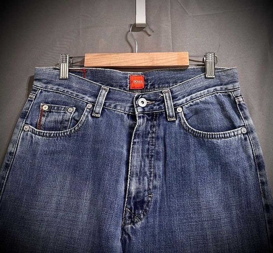 Hugo Boss 經典款橘標中腰直筒牛仔褲 古著丹寧褲 男 w30 vintage-9