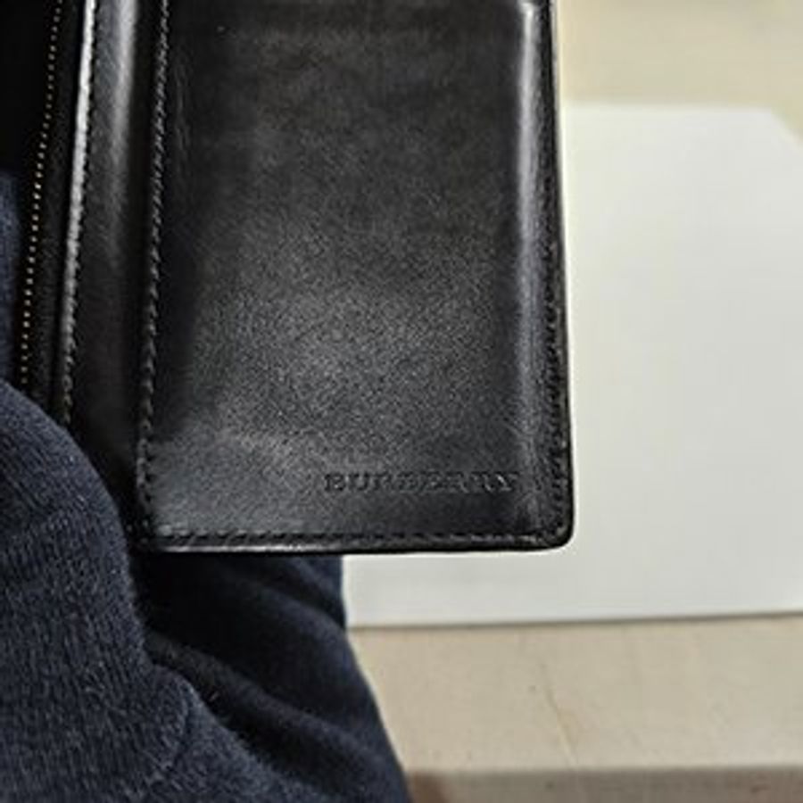 已售出*BURBERRY深藍色牛皮戰馬對開長夾-4