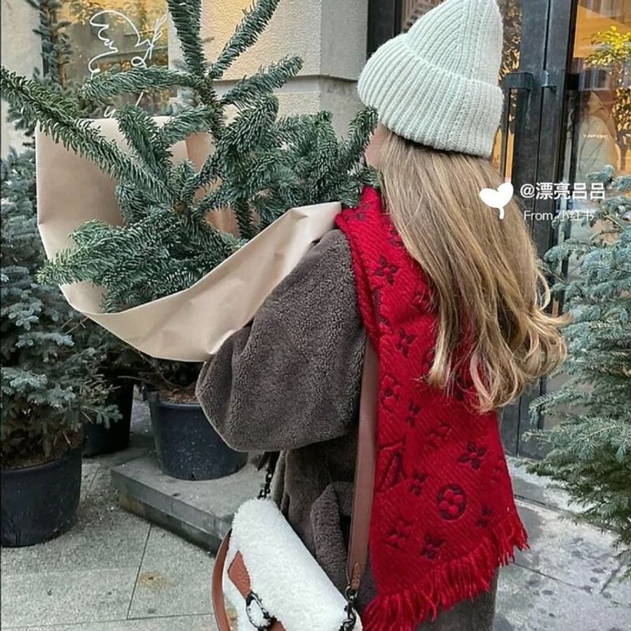 LOUIS VUITTON 雙面羊毛圍巾 - 紅-5