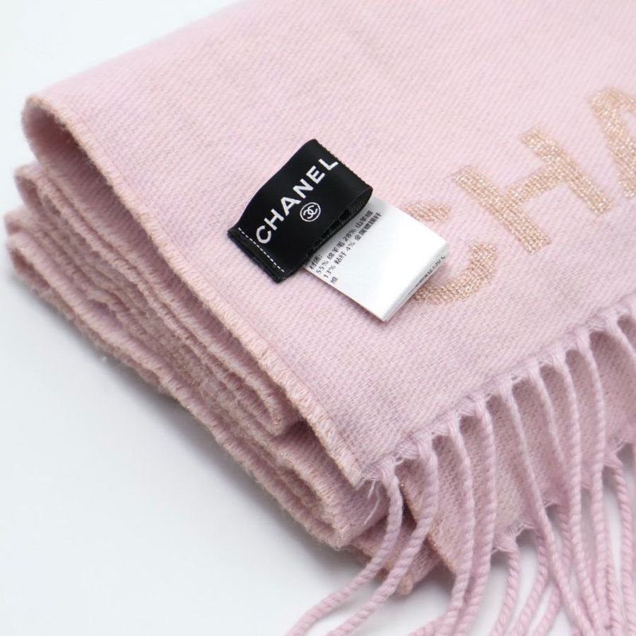 CHANEL 漸層金絲雙C圍巾 - 粉-3