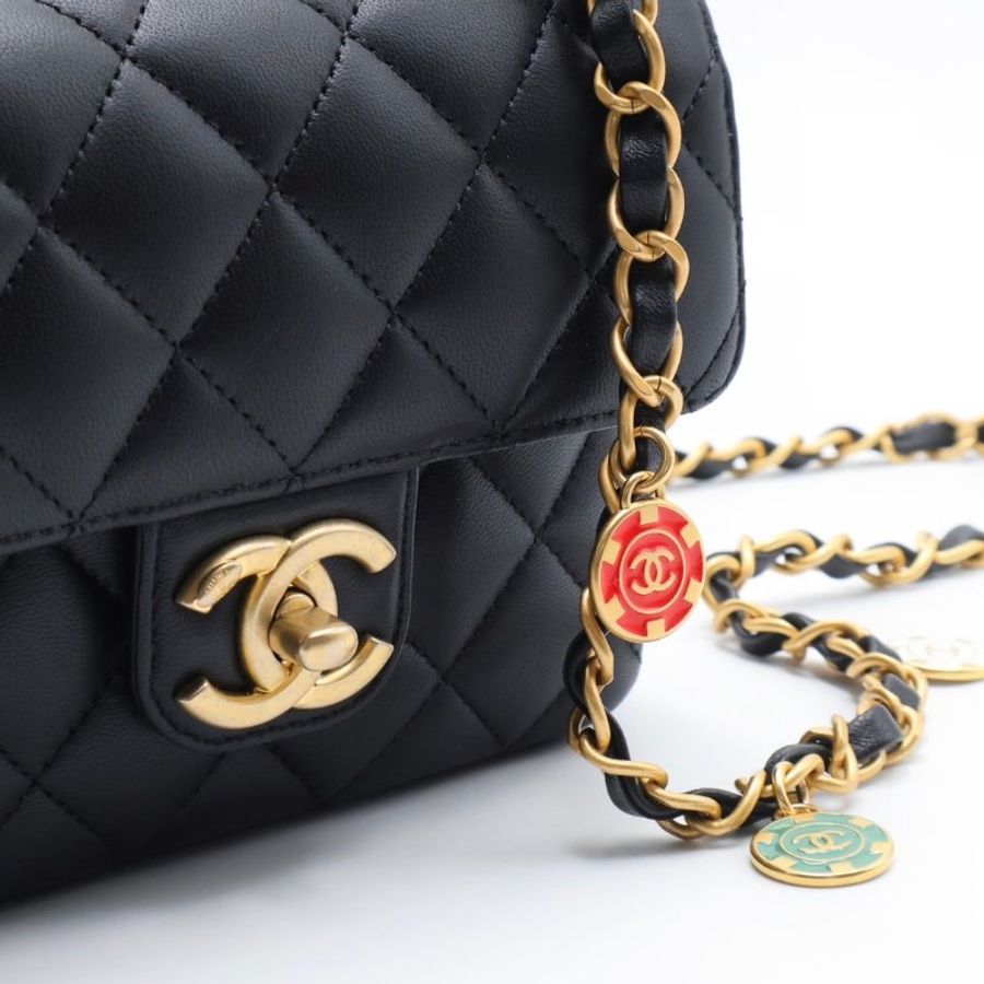 CHANEL 23C琺瑯籌碼金鏈口蓋包 - 方胖黑金-9