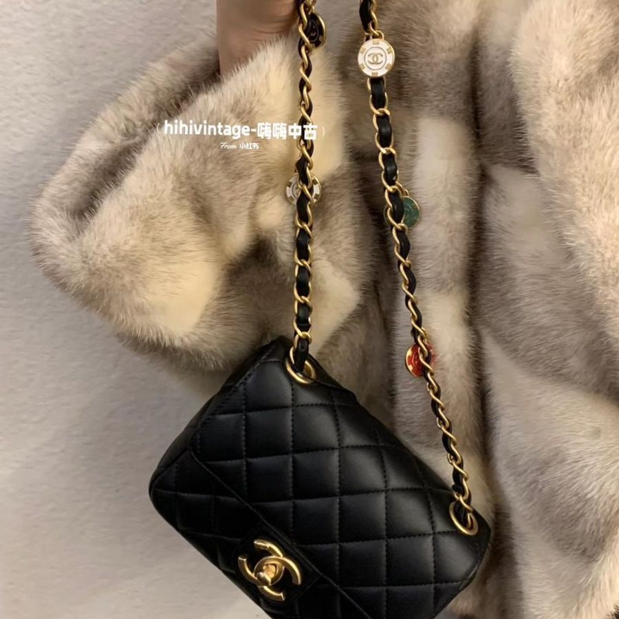 CHANEL 23C琺瑯籌碼金鏈口蓋包 - 方胖黑金-10
