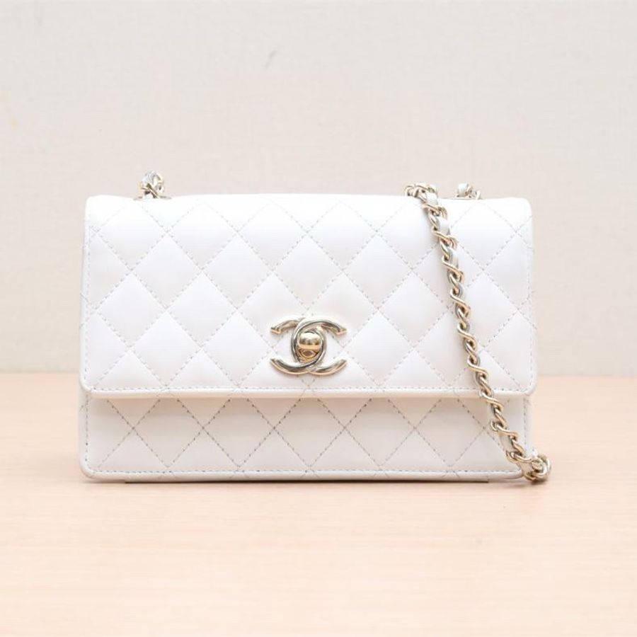 CHANEL(香奈兒) cf口蓋包 白色 15開 淺金扣-0