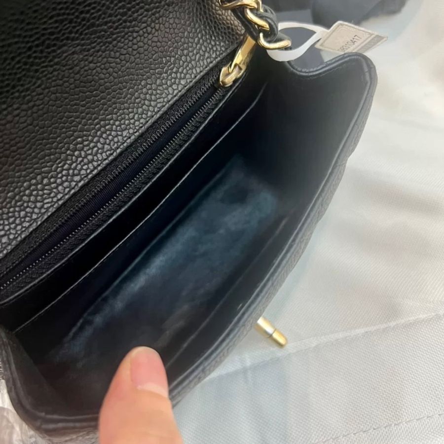 Chanel mini square 魚子醬 方胖子黑金 金扣 無卡 雷射貼紙完整 菱格飽滿-7