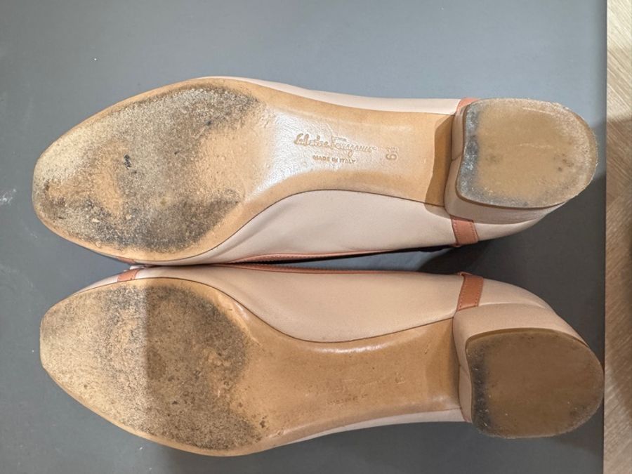 Salvatore Ferragamo 經典蝴蝶結拼色低跟鞋-4