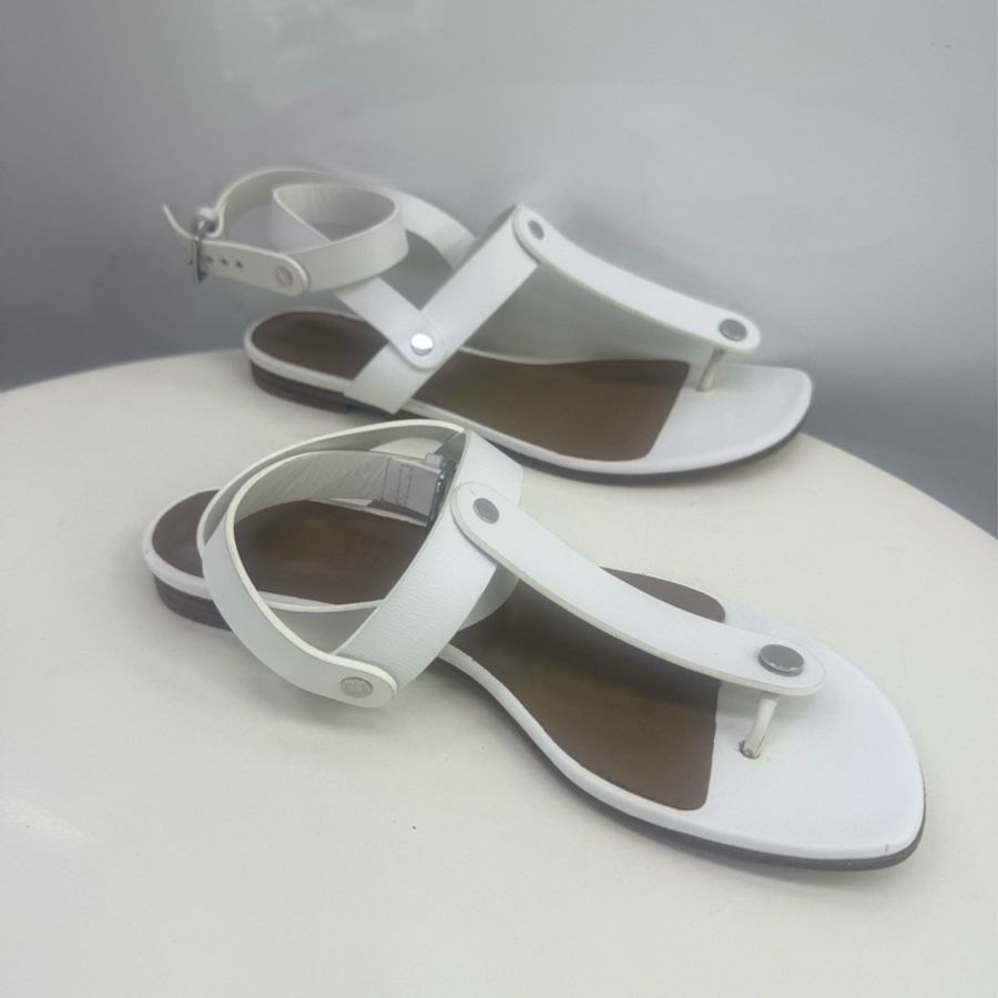 Hermes White Sandal with Silver Details-2