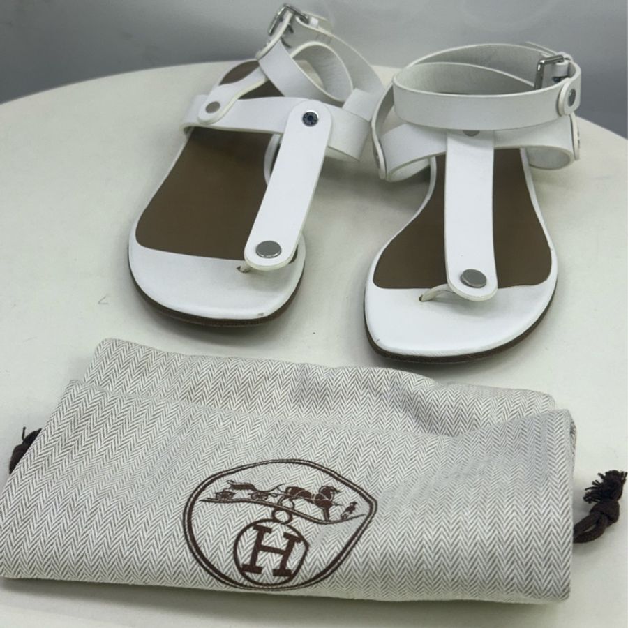 Hermes White Sandal with Silver Details-10