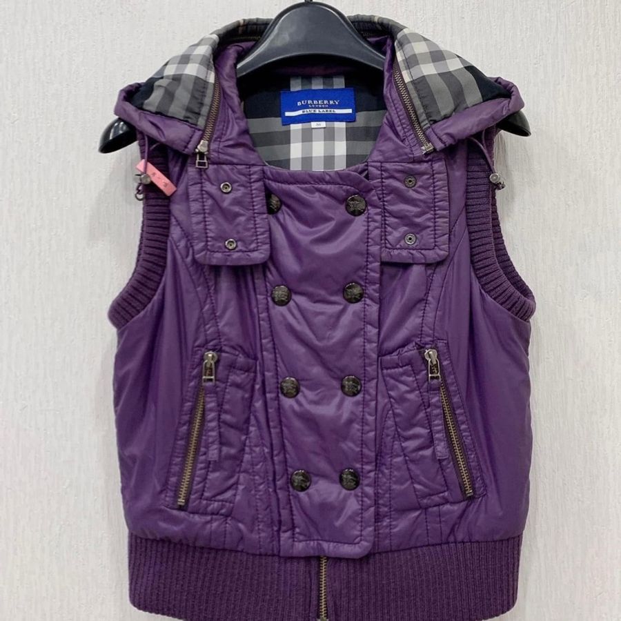 BURBERRY 藍標 帶帽格紋排扣背心(帽可拆)-0