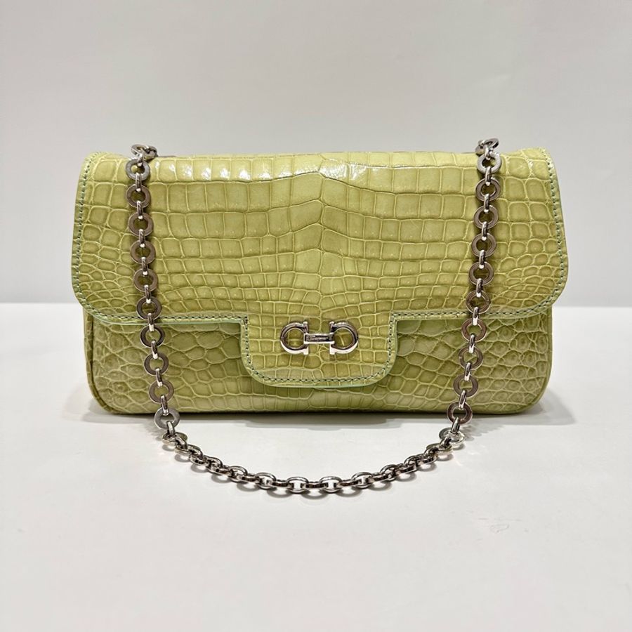 Salvatore Ferragamo Verde Menta Crocodile 尼羅鱷晚宴包-0