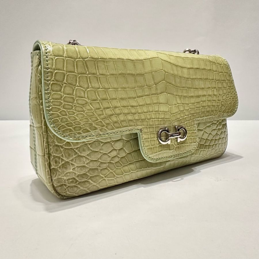 Salvatore Ferragamo Verde Menta Crocodile 尼羅鱷晚宴包-3