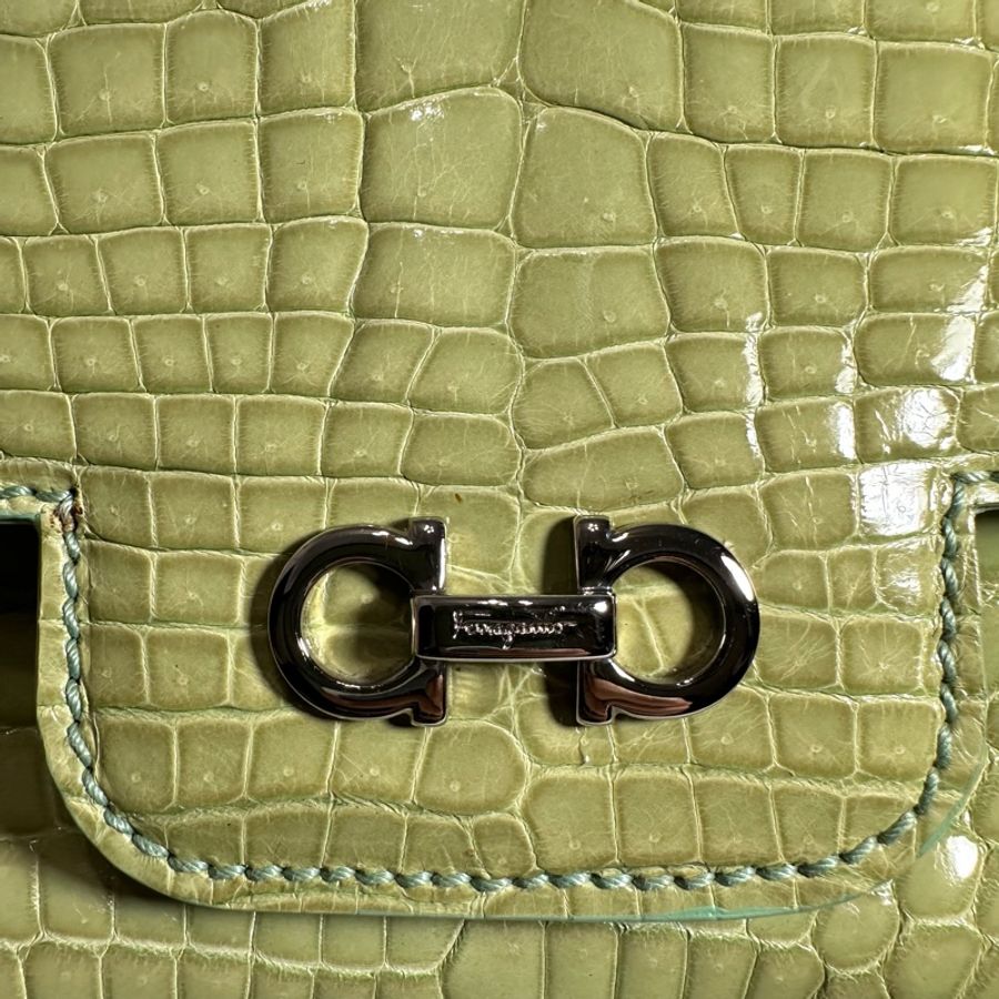 Salvatore Ferragamo Verde Menta Crocodile 尼羅鱷晚宴包-5