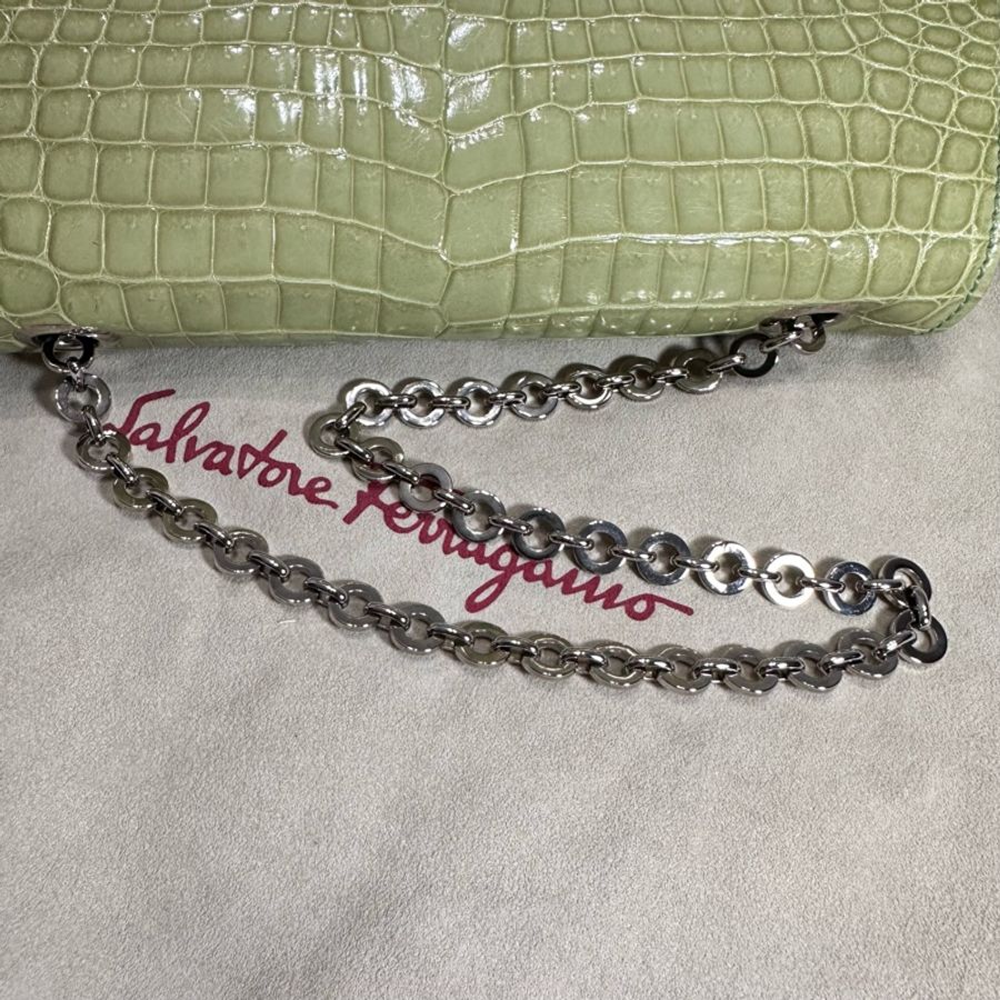 Salvatore Ferragamo Verde Menta Crocodile 尼羅鱷晚宴包-27