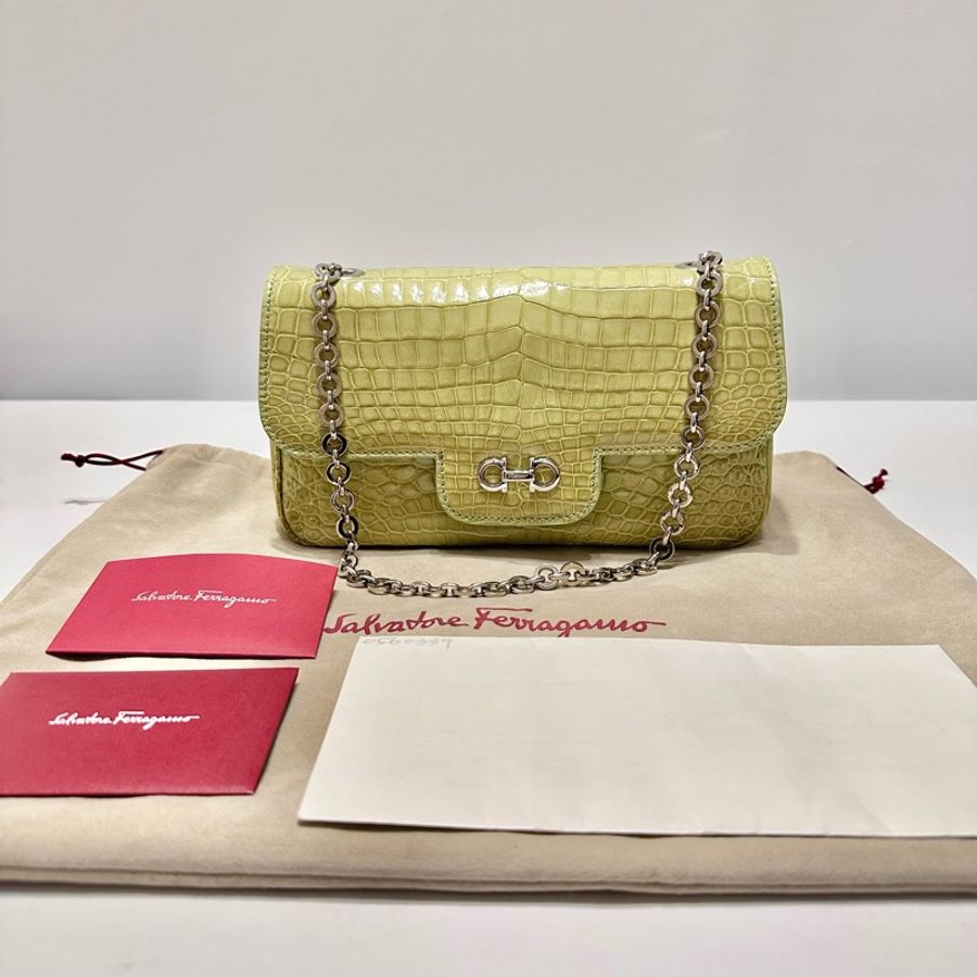 Salvatore Ferragamo Verde Menta Crocodile 尼羅鱷晚宴包-31