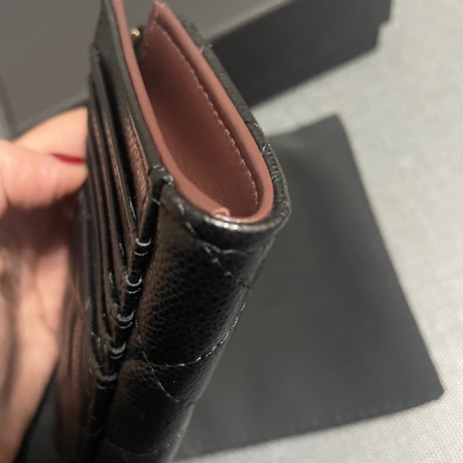 Chanel 香奈兒超實用荔枝皮黑金L型金釦零錢包卡片夾 多用途 全新-7