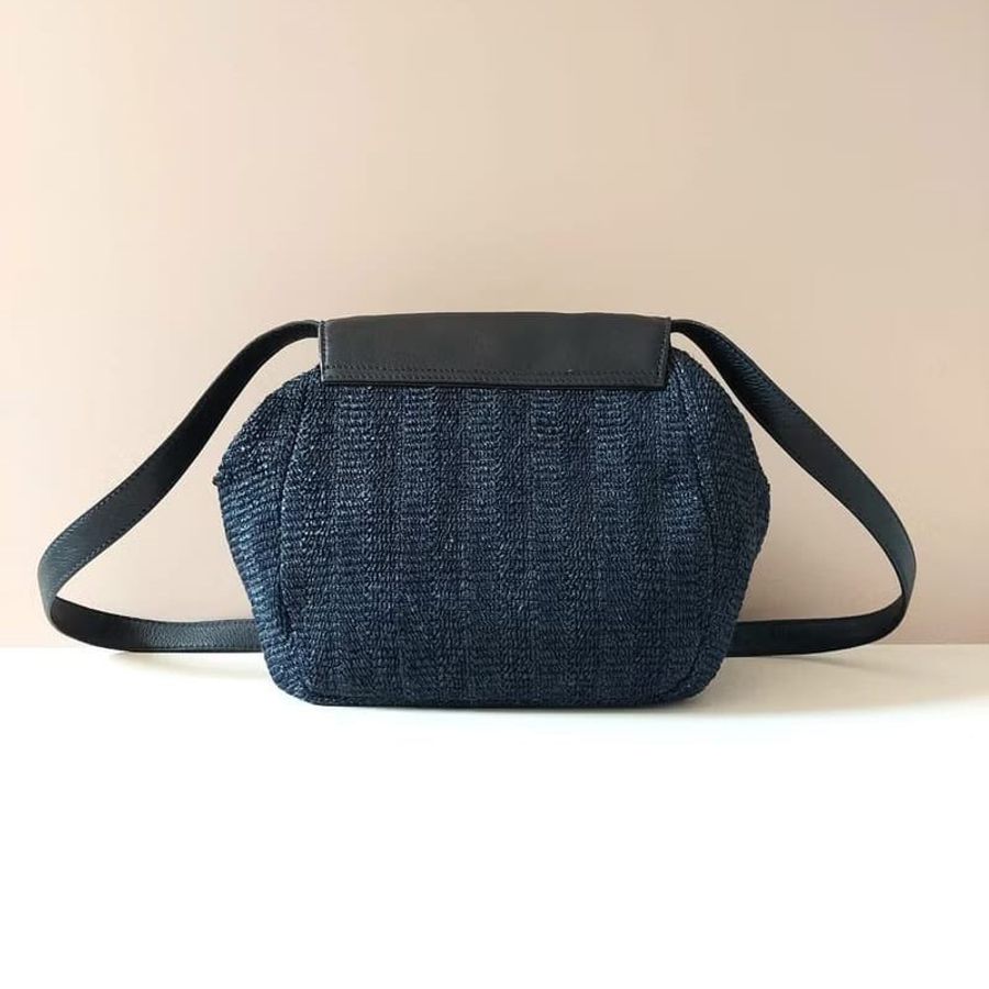 【LA LUNE】稀有中古二手Loewe海軍藍黑色編織拼色側背斜孭皮革小包單肩手袋 Vintage-4