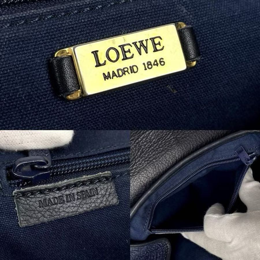【LA LUNE】稀有中古二手Loewe海軍藍黑色編織拼色側背斜孭皮革小包單肩手袋 Vintage-7