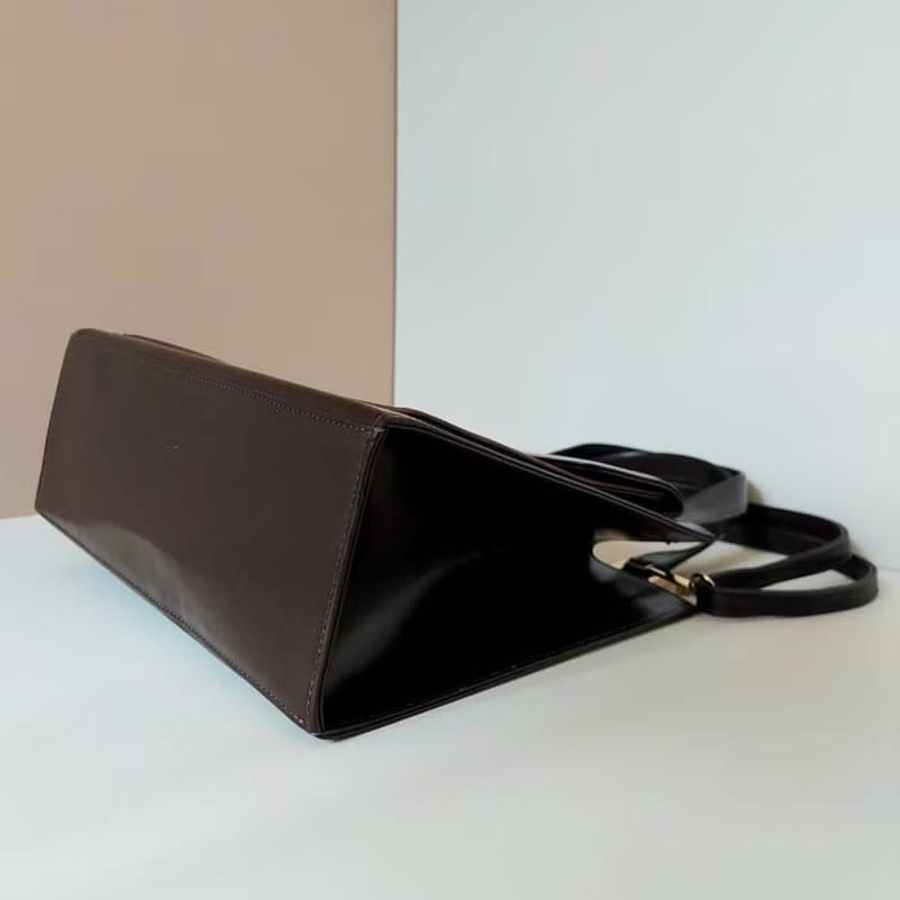 中古二手Yves Saint Laurent YSL黑焦糖啡色皮革側背斜孭單肩包手袋 Vintage-4