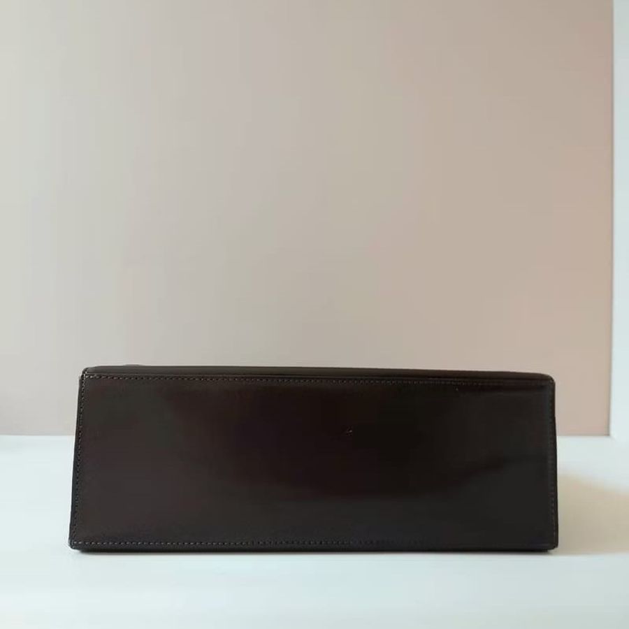 中古二手Yves Saint Laurent YSL黑焦糖啡色皮革側背斜孭單肩包手袋 Vintage-8