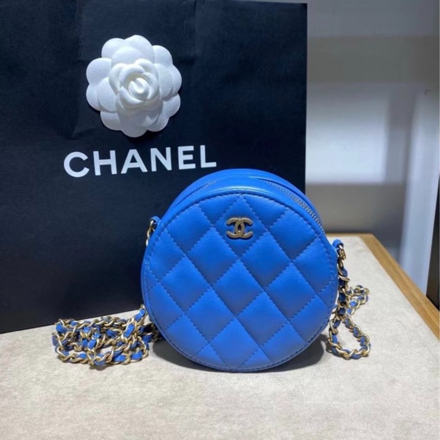 Chanel香奈兒藍色金球圓餅鏈條斜挎包Mini Bag-0